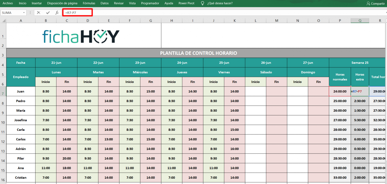 Hoja de control horario en Excel GRATIS FichaHoy