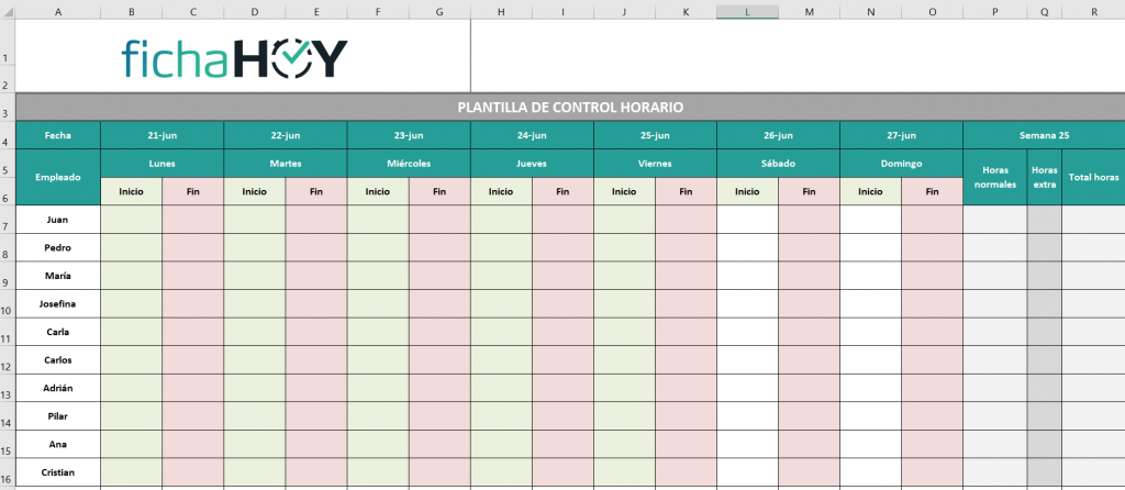 Plantilla control horario media jornada