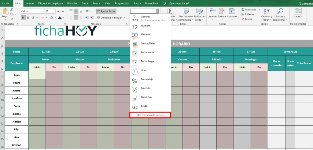 Plantilla control horario Excel gratis - Trogis