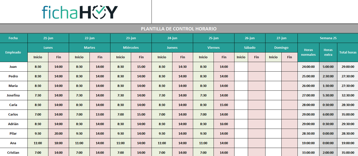 Plantilla Excel Horas Trabajadas Hoja de control horario en Excel | GRATIS - FichaHoy